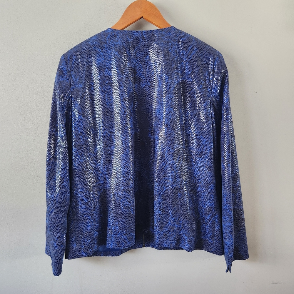 JM Collection Shiny Blue Faux Snake Skin 90s Jacket sz 16 - Picture 6 of 7